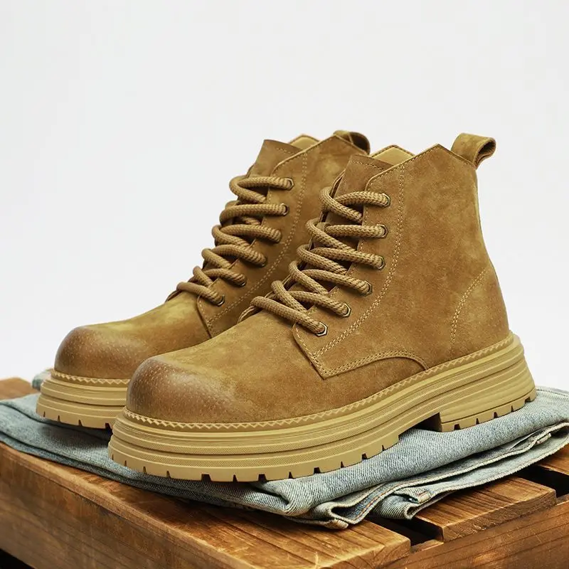 

Осенне-зимние мужские ботильоны, мотоциклетные ботинки на шнуровке, мужские уличные нескользящие ботинки на платформе, повседневная высокая рабочая обувь в стиле ретро, мужская обувь