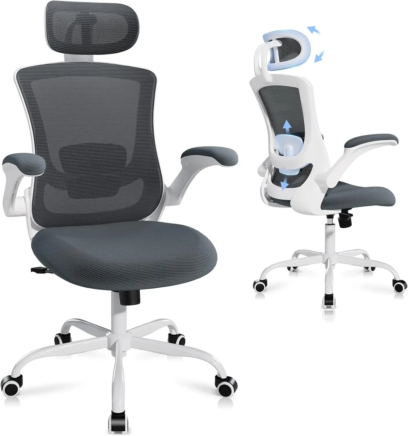 

Ergonomic Office Chair With Adjustable Lumbar Support & Headrest, High Ba Mesh Desk Chair With Flip-Up Armrests, Breathable &