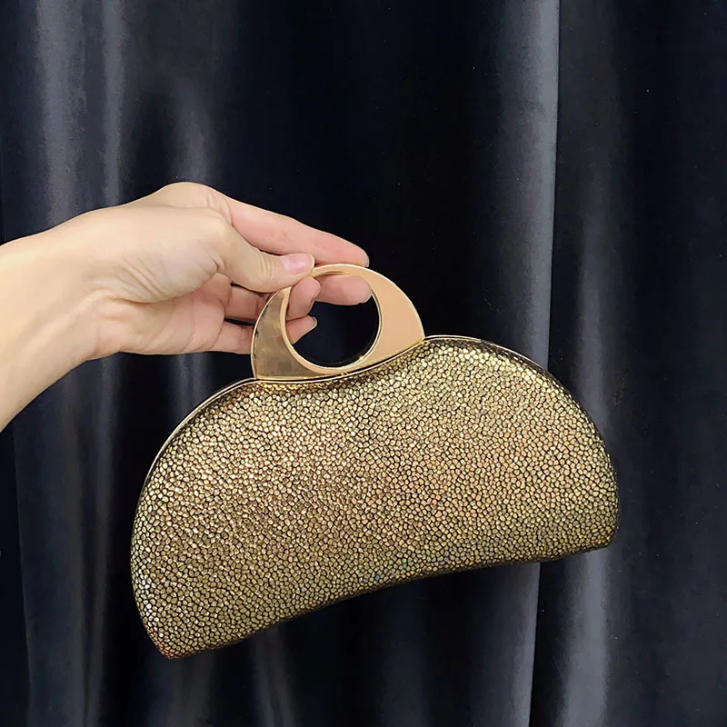 

Зимняя знаменитость, блестящая металлическая полукруглая сумка со стразами, сумка на цепочке, вечерняя сумка, платье, сумка