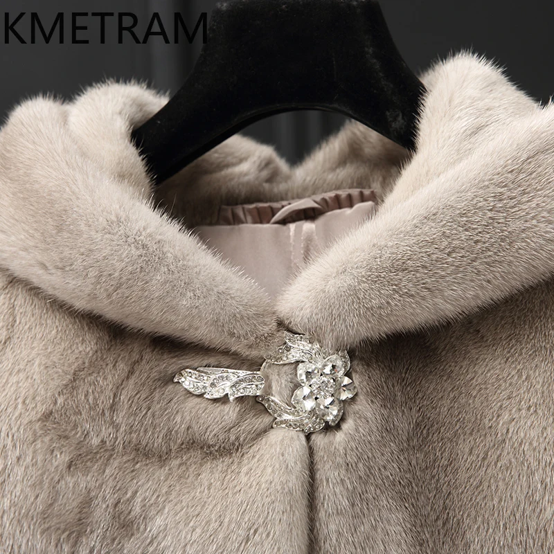 Damski płaszcz z naturalnego futra norek, luksusowa szara kurtka z prawdziwego futra z kapturem, wysokiej jakości zimowa odzież damska, futrzane kurtki 2025