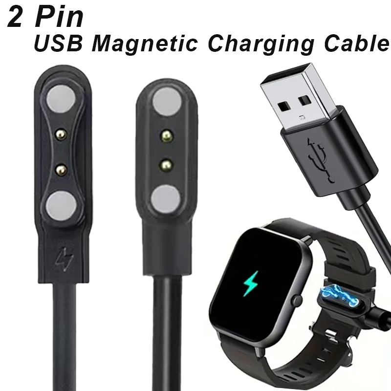 Cabo Magnético Universal de 2 Pinos para Carregador de Smartwatch, Distância entre Pinos 4mm/2.84mm, Cabo de Dados Magnético