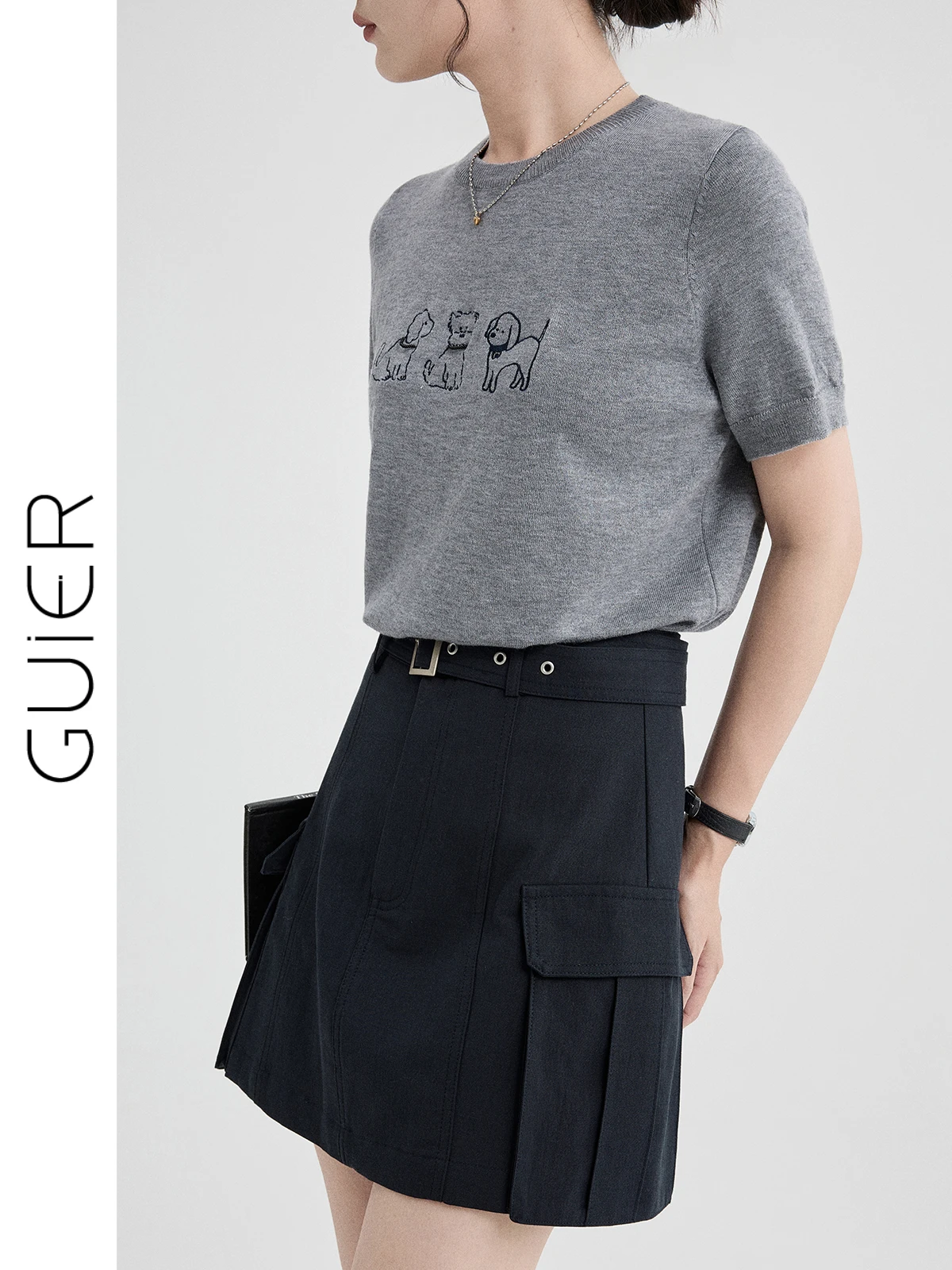 

Юбка А-силуэта с высокой талией для женщин, повседневная, универсальная, летняя, новая модель, укороченная, стройнящая, от Guier Ladies Fashion