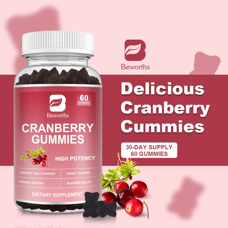 

Beworths Cranberry Extract Gummies with Vitamin C for Urinary Tract ,Bladder &Kidney Health Clean Urinary Tract Vegetarian Food