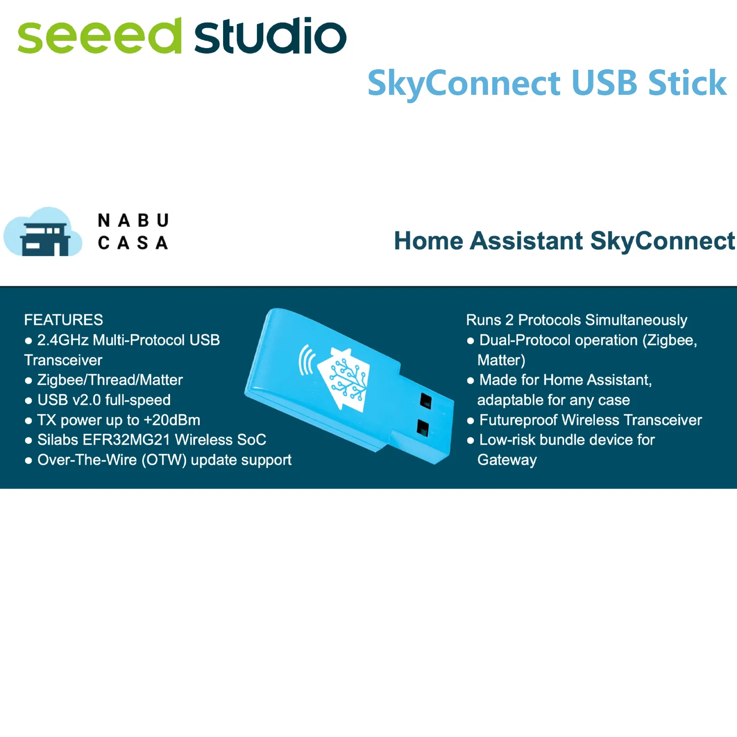 Оригинальный зеленый USB-накопитель SkyConnect Home Assistant, совместимый с Zigbee/Thread/Matter, идеально подходит для умного дома