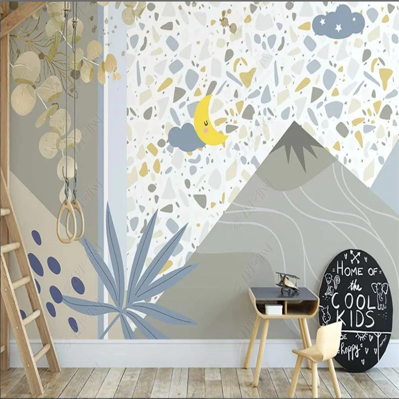 Cartoon Minimalist Wallpapers Valley Moon Wall Paper Nordic Leaves for Kids Room Children's Room Decoration