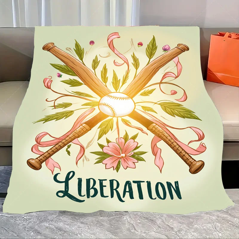 

1pc Flannel Blanket "Liberation Baseball Bat Floral Blanket - Soft Cozy Sports Art Throw"
