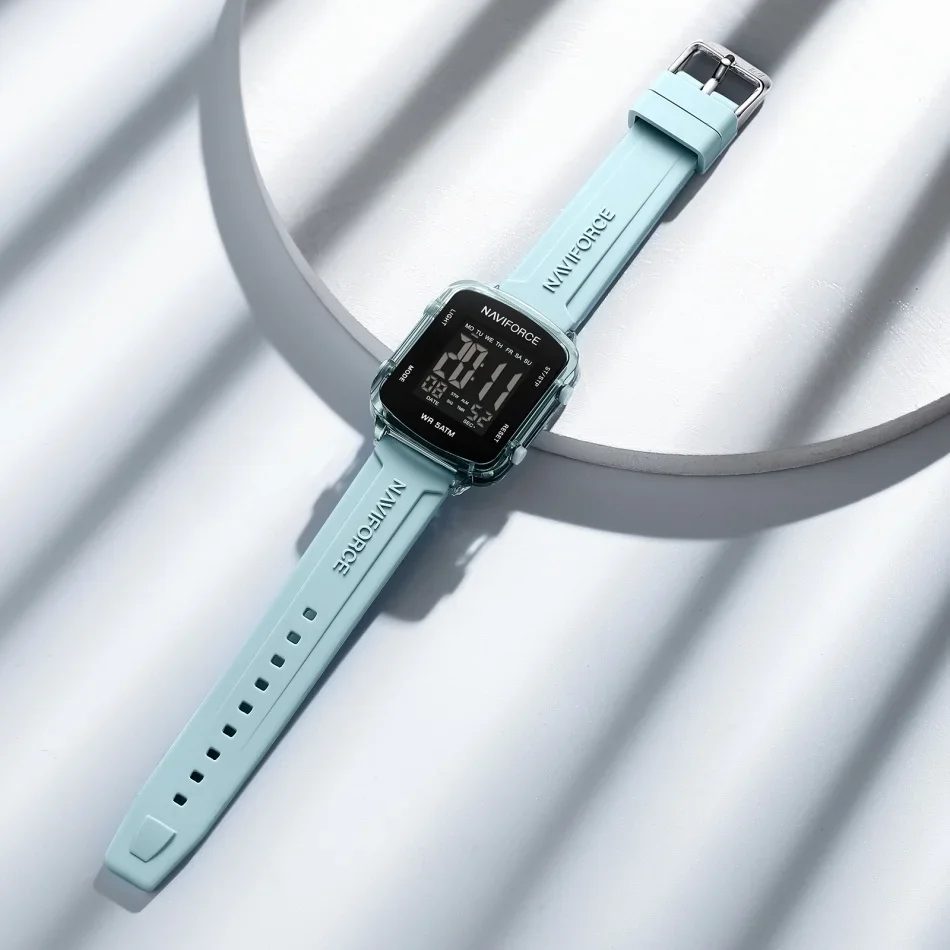 NAVIFORCE NF7120 Calendario Orologi elettronici Sport da donna Display LCD impermeabile Orologio semplice con cinturino in silicone quadrato