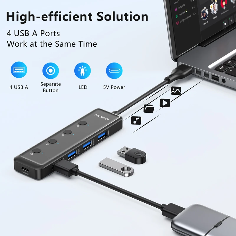 MOKiN 5 in 1 USB 3.0 Hub Multi Type C Splitter 5Gbps High Speed USB C Splitter OTG Adapter for Macbook Pro Air PC Laptops