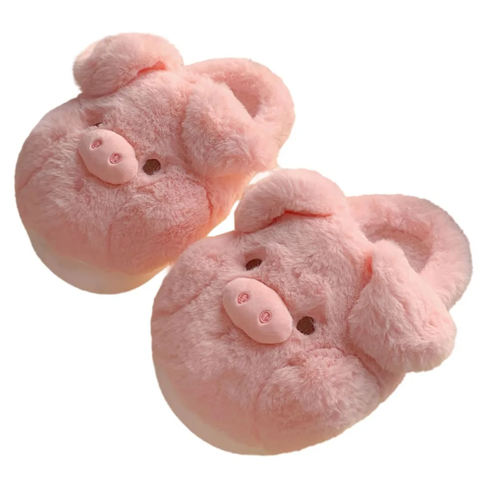 Houseshoes Homewear Pig Slippers Cartoon Thicken Winter Warm Slippers Cute Anti-slip Furry Cotton Shoes Children