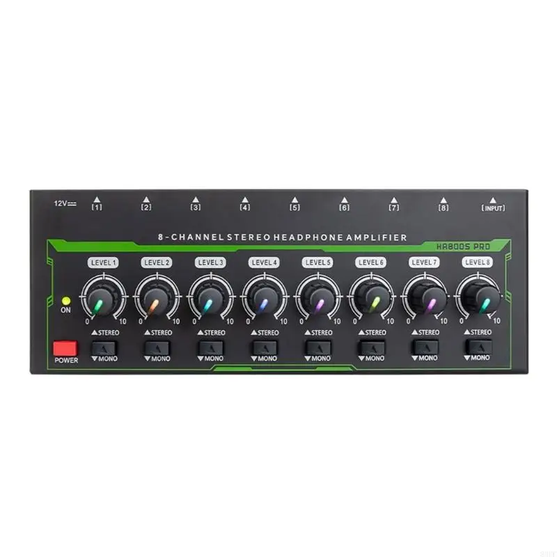 

83CC 8 Channel Headphone Amplifier Stereo LED Amplifier Portable Headphone Splitter