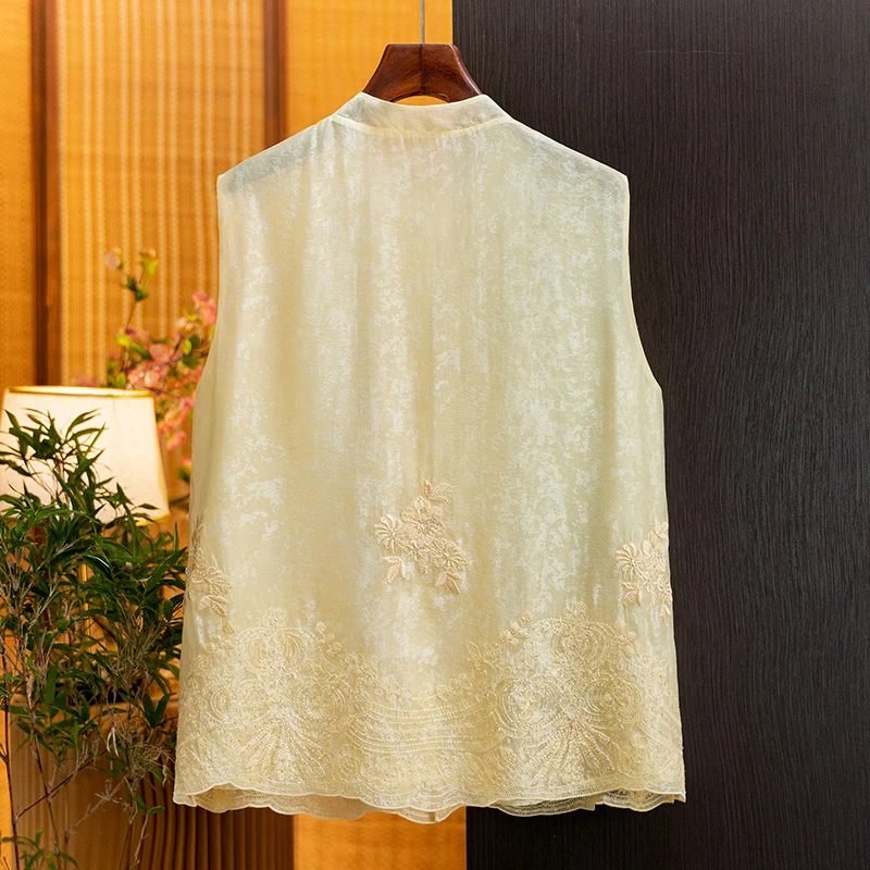 New Chinese-Style Fashion Embroidered Vest for Women 2026 Summer New Retro Chiffon Top Stylish Blouse for Women Summer