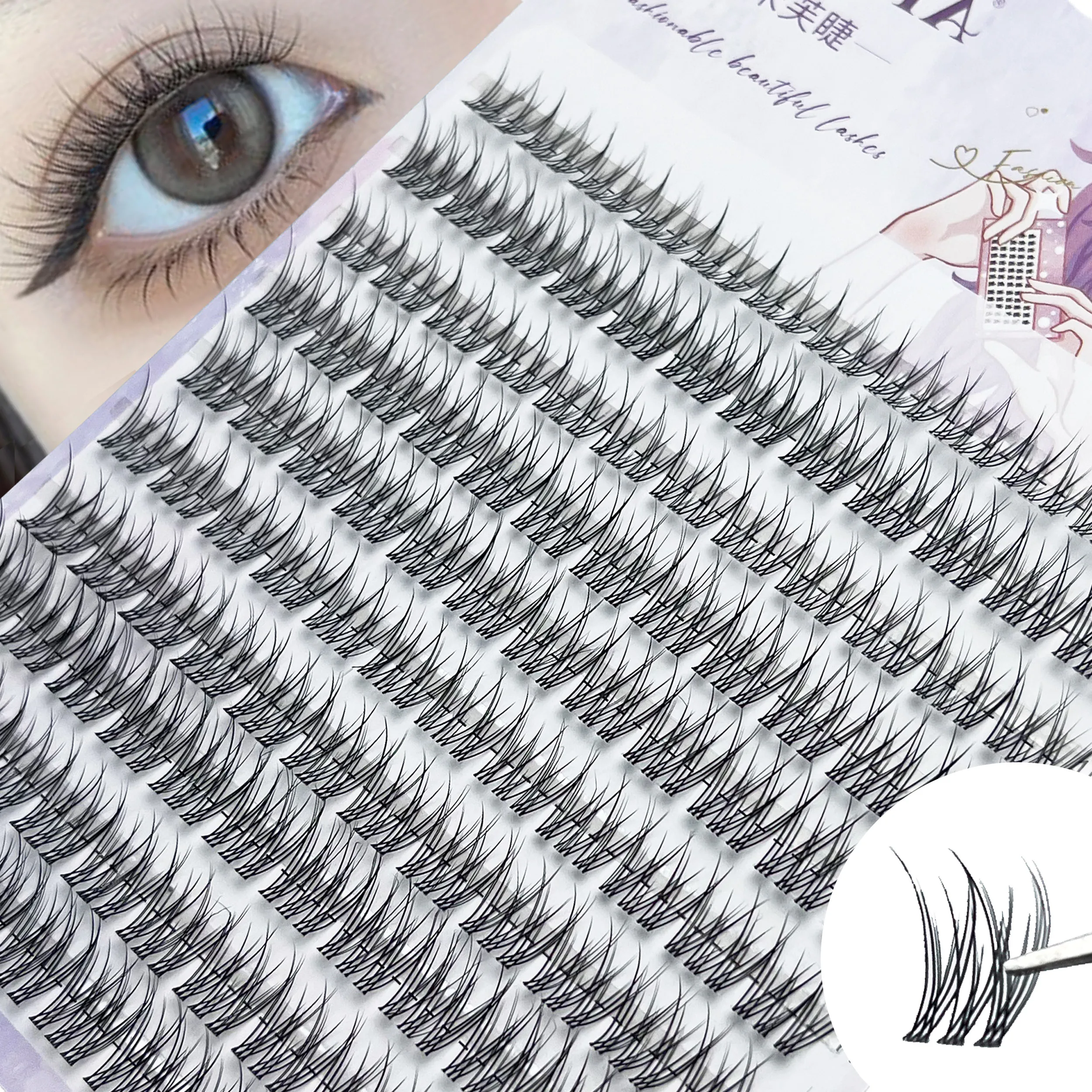 120pcs FishTail False Eyelashes Thick Fluffy Lashes Segmentation Individual Clusters Eyelashes Natural Eyelash Extension at Home