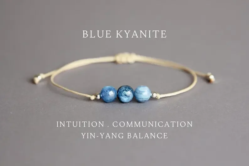 Blue Kyanite Healing Crystal Rope Stress Relief Bracelet for Women