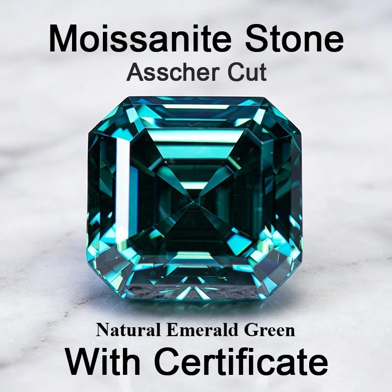 Moissanit-Stein, natürlicher Smaragdgrün, Asscher-Schliff, Edelstein für Charms, Schmuck, Ringe, Ohrringe, Herstellungsmaterialien mit Zertifikat – Detail 1