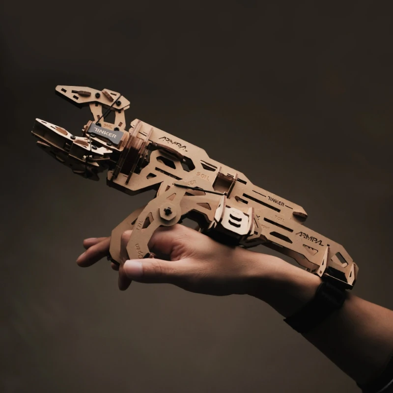 Modèle de bloc de construction assemblé en bois créatif, griffe mécanique, bras robotique déformé, jouet de bloc de construction de puzzle 3D, cadeaux pour garçons