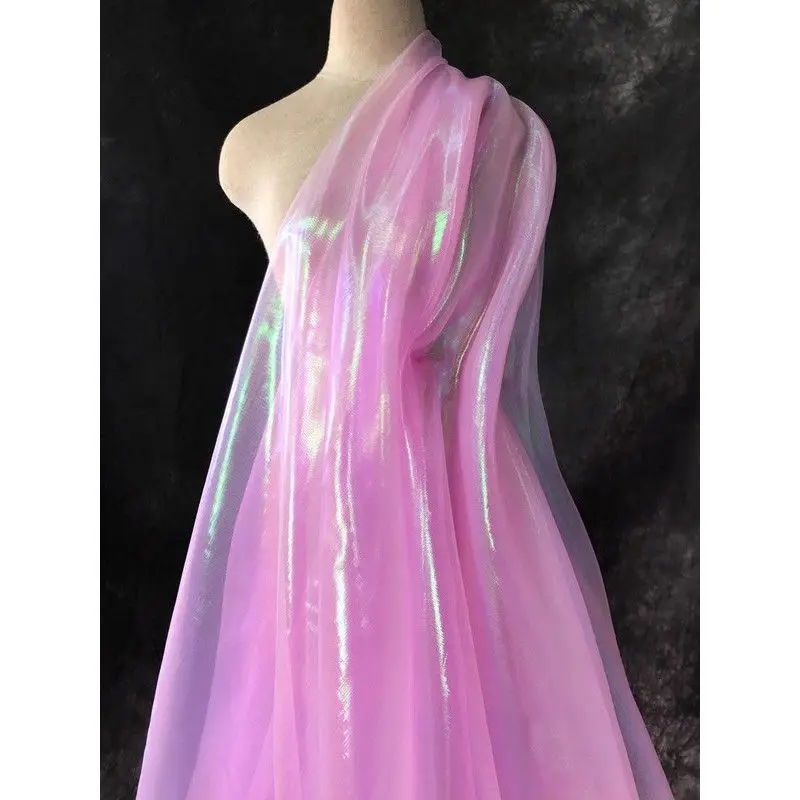 Shiny Phantom Laser Organza Fabric By Meter for Wedding Dresses Skirts Sewing Plain High Quality DIY Tulle Cloth Thin Breathable