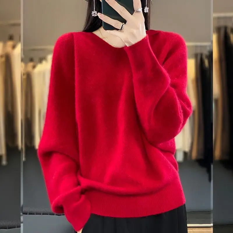 سترة بقلنسوة امرأة الخريف الشتاء كم طويل الكورية فضفاض البلوز قميص الصلبة عادية الأساسية البلوفرات الكورية متماسكة القمم البلوز