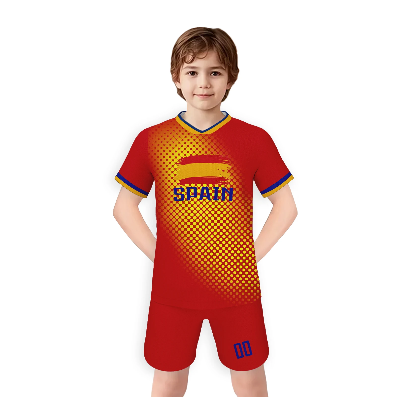 Custom Spain Kids Soccer Jersey Personalized  Football Shirt with Print Name Number Youth Team Training Sportswear 3-14Y