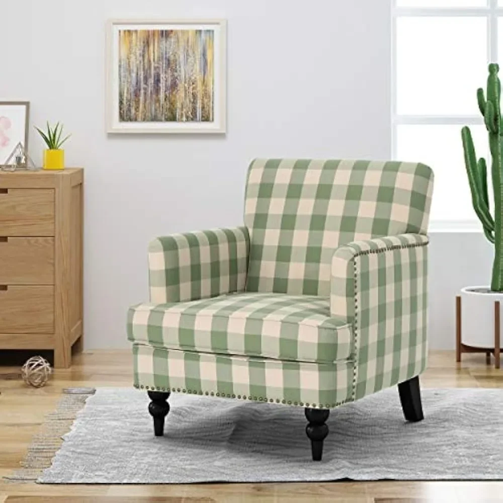 Tufted Fabric Club Chair Green Checkerboard Freight Free 1-person Sofa Bed Frame Sunbeds Rooms and Sofas Furniture Offers Daybed