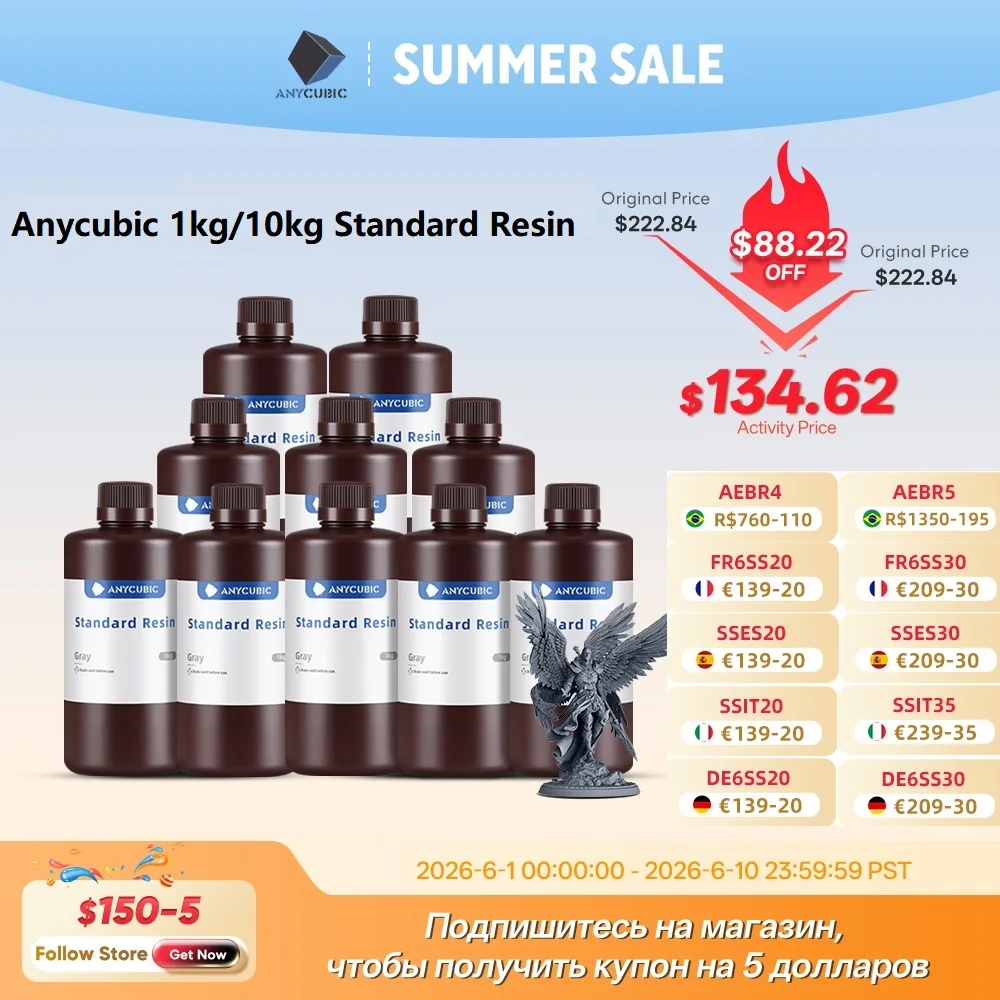 ANYCUBIC 1kg/10kg Liquid Photopolymer Standard Resin 405nm UV Resin For 3D Printer LCD Printing Resin Material For Photon Mono