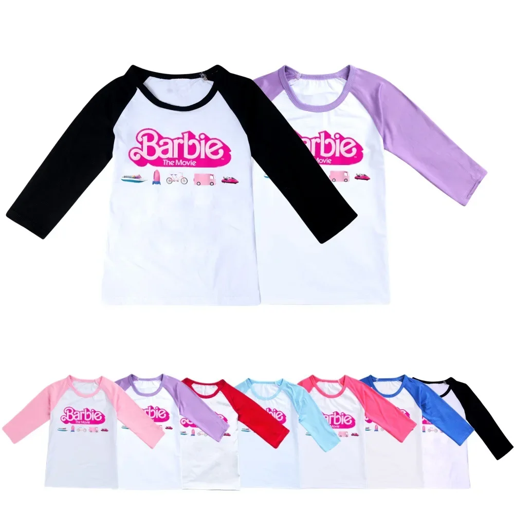 

MINISO Barbie The Movie Peripheral Two-dimensional Children's Clothing Short-sleeved Three-quarter Sleeve T-shirt Is Best Gift