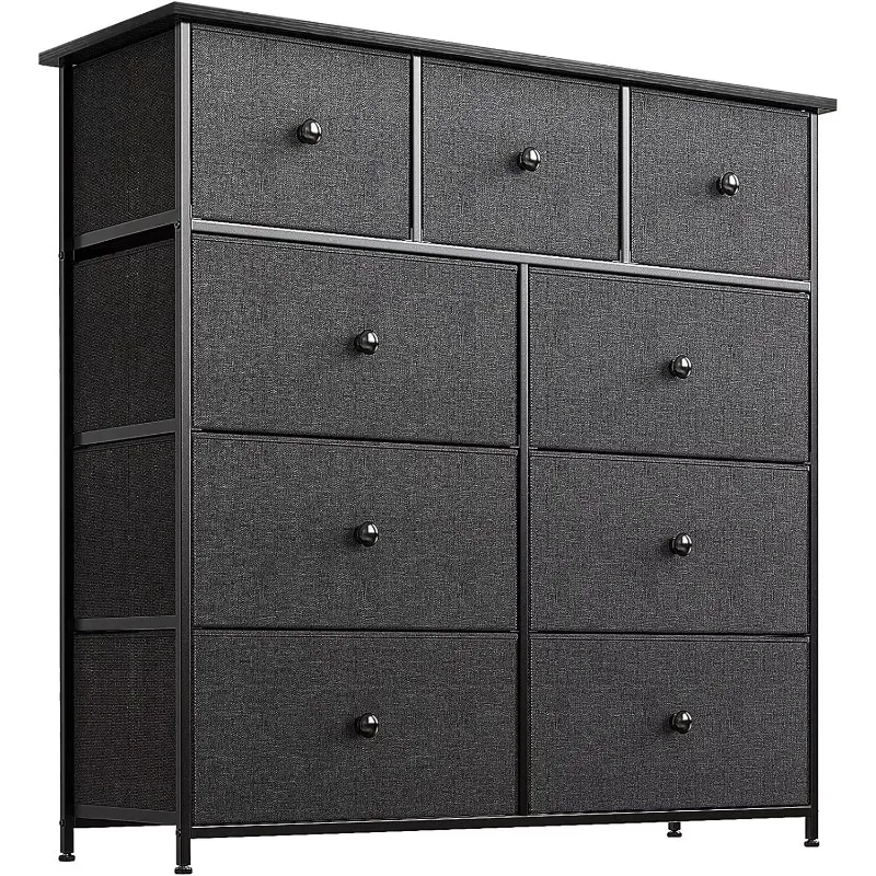Factory Direct Compatible with9 Drawer Dresser Faux Leather Chest of Drawers Closets Large Capacity Organizer Tower Steel Frame