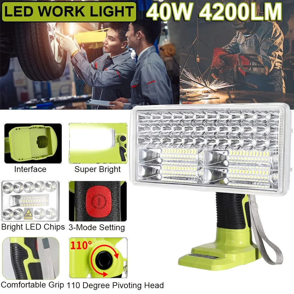 9Inch 4200LM Cordless LED Work Light Spotlight Flashlight for Ryobi 18V Li-ion Ni-Cad Ni-Mh Battery for Camping Hiking