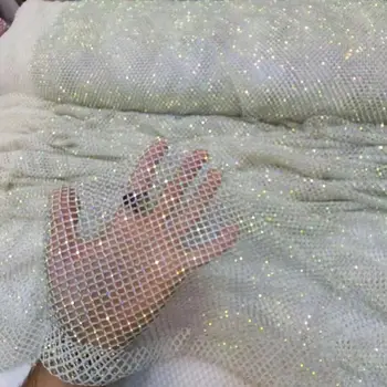 水晶帶網奢華鑽石網紗布料AB彩彈性網紗連身裙,綴滿鑽石的高端訂製布料 10 最佳銷售 水晶織物 - №8