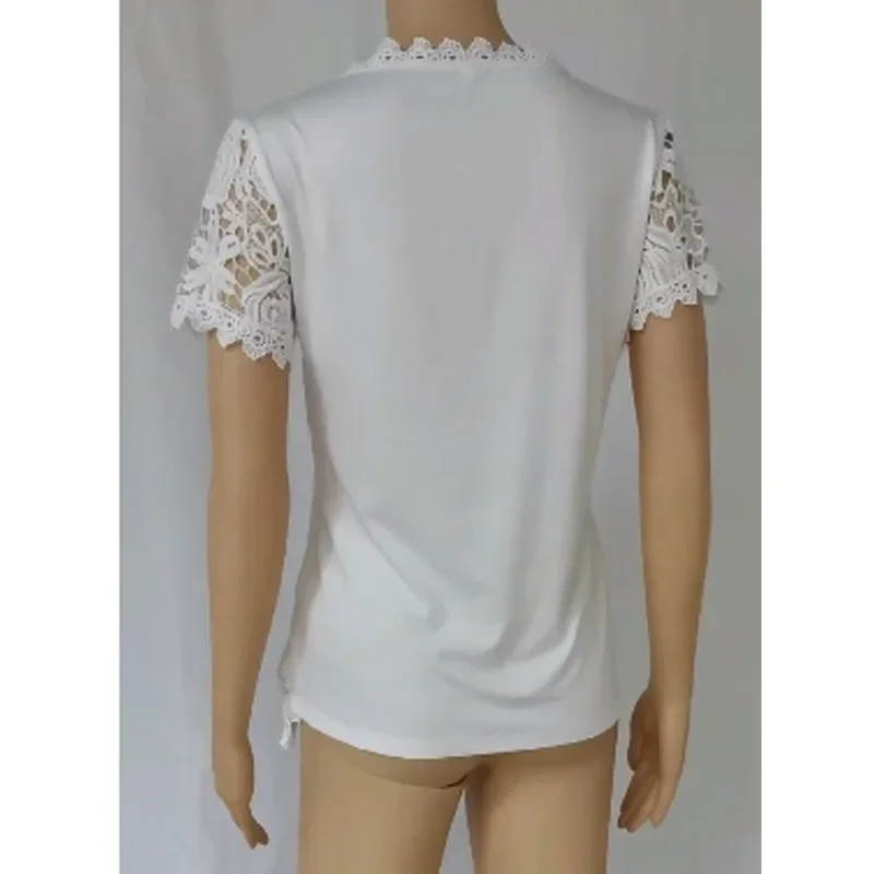 2024 Fashion New Summer Elegant Embroidery Lace Shirt Women O Neck Short Sleeve Women Blouse Top Chic Slim OL Clothing 24737