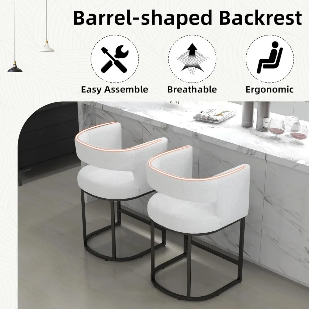 طقم مقاعد بارتفاع عداد مكون من 3 قطع، 26 مقاعد بارتفاع شيربا منجدة مع مسند للقدمين، إطار معدني أسود منحني #3