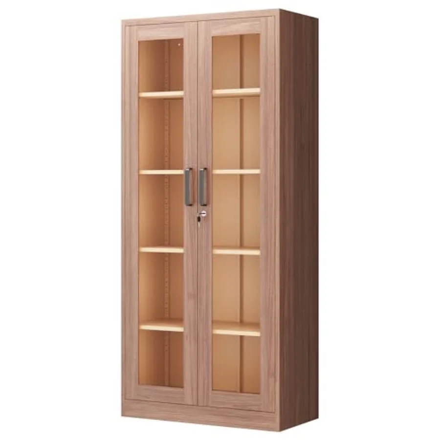 Display Cabinet with Glass Doors for Home, Office, Clinic, Pantry: 71 Inch Metal Curio Cabinet in Black with Adjustable Shelves