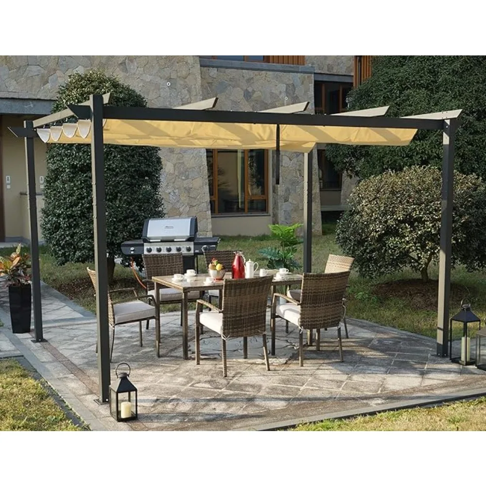 10’ x 13’ Outdoor Retractable Pergola Against The Wall with Weather-Resistant Canopy Aluminum Garden Pergola