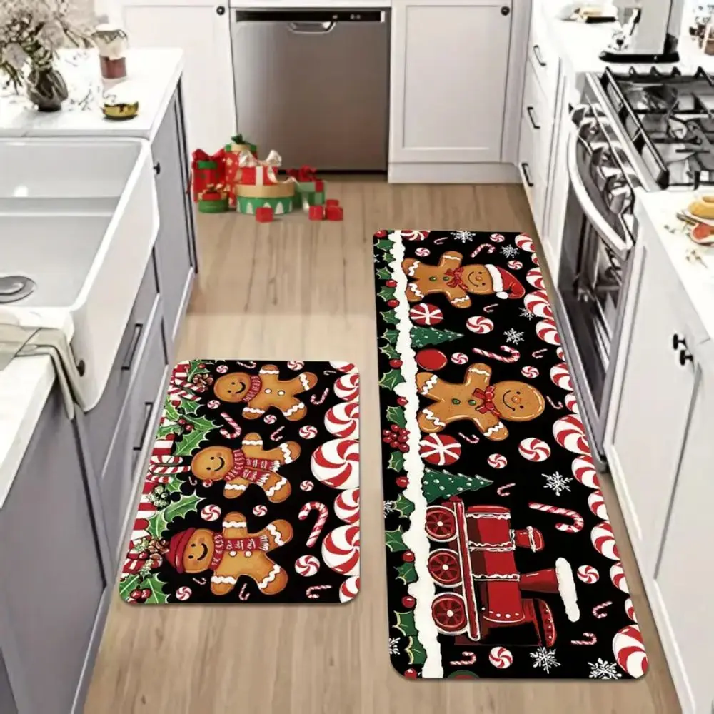 VIKAMA 2-teiliger Weihnachtsteppich, schmutzabweisend und rutschfest, baumförmige Badezimmertürmatte und Küchenmatte, Heimdekoration