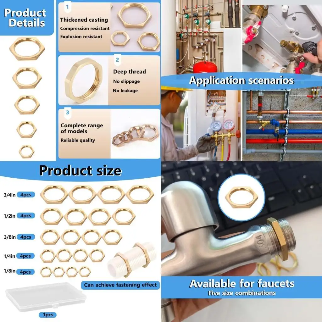 

652F упаковка из 20 латунных гайков для фитингов труб и подключения водонагревателя