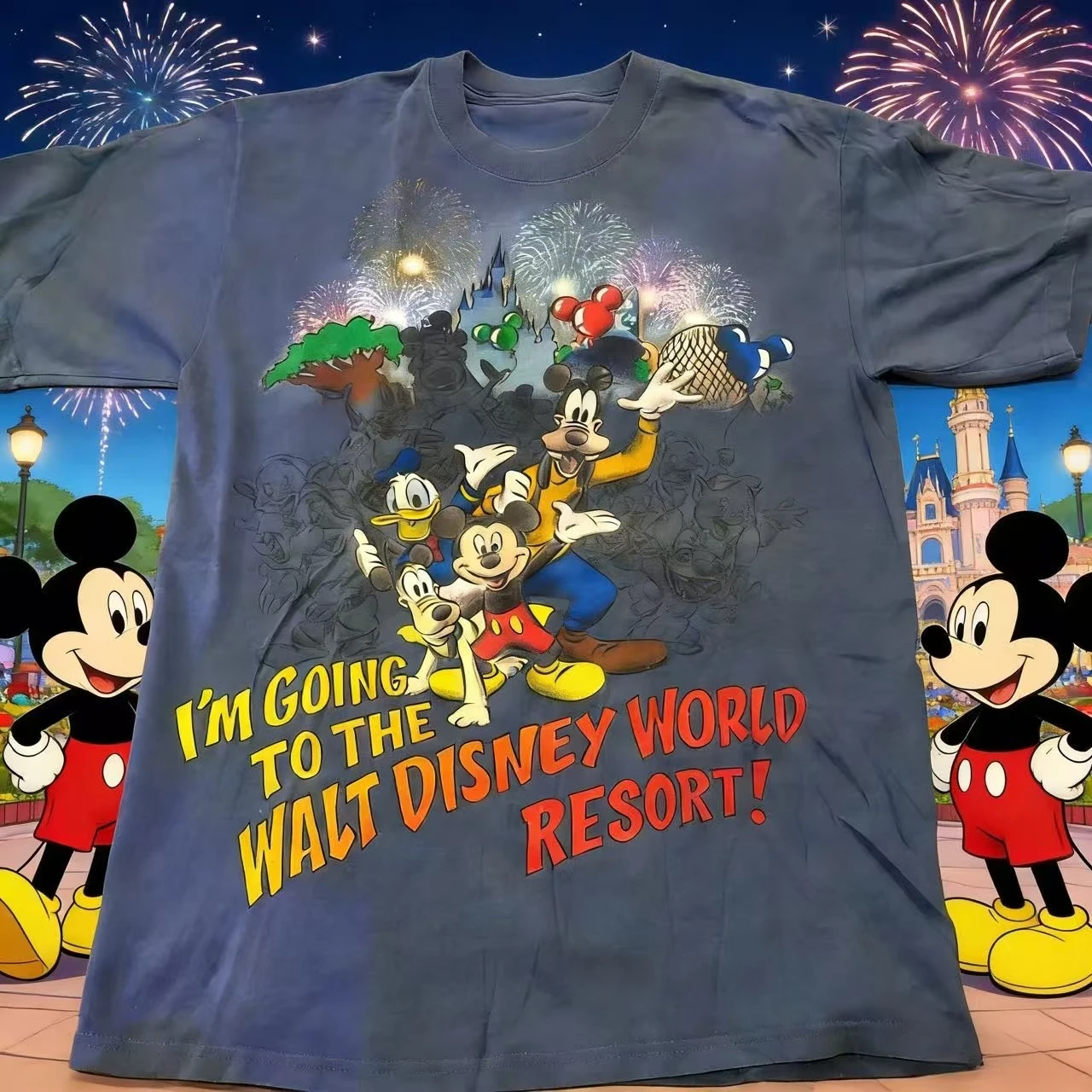 

Disney Summer Retro Mickey Friends 100% Pure Cotton Printed T-shirt for Men and Women, Casual Street Loose and Breathable Top