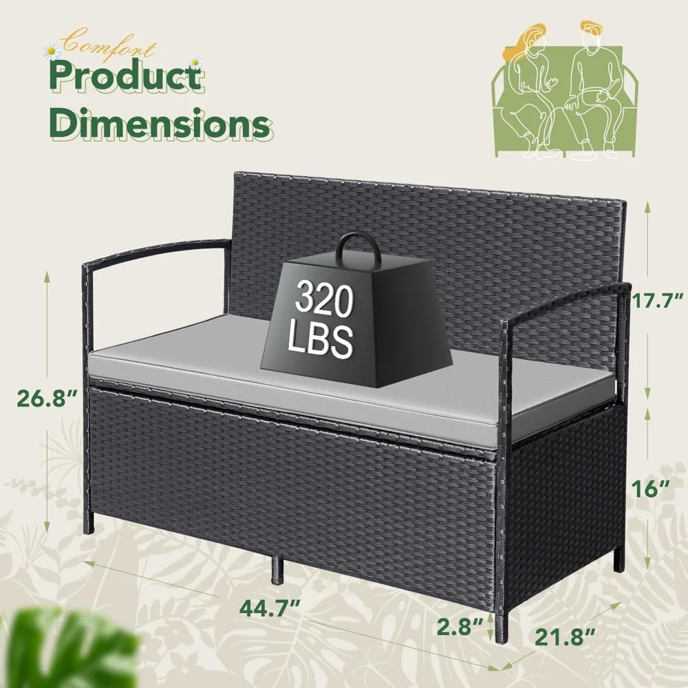 

All-Weather Wicker Loveseat - Outdoor Patio Bench w/ Large Storage"​