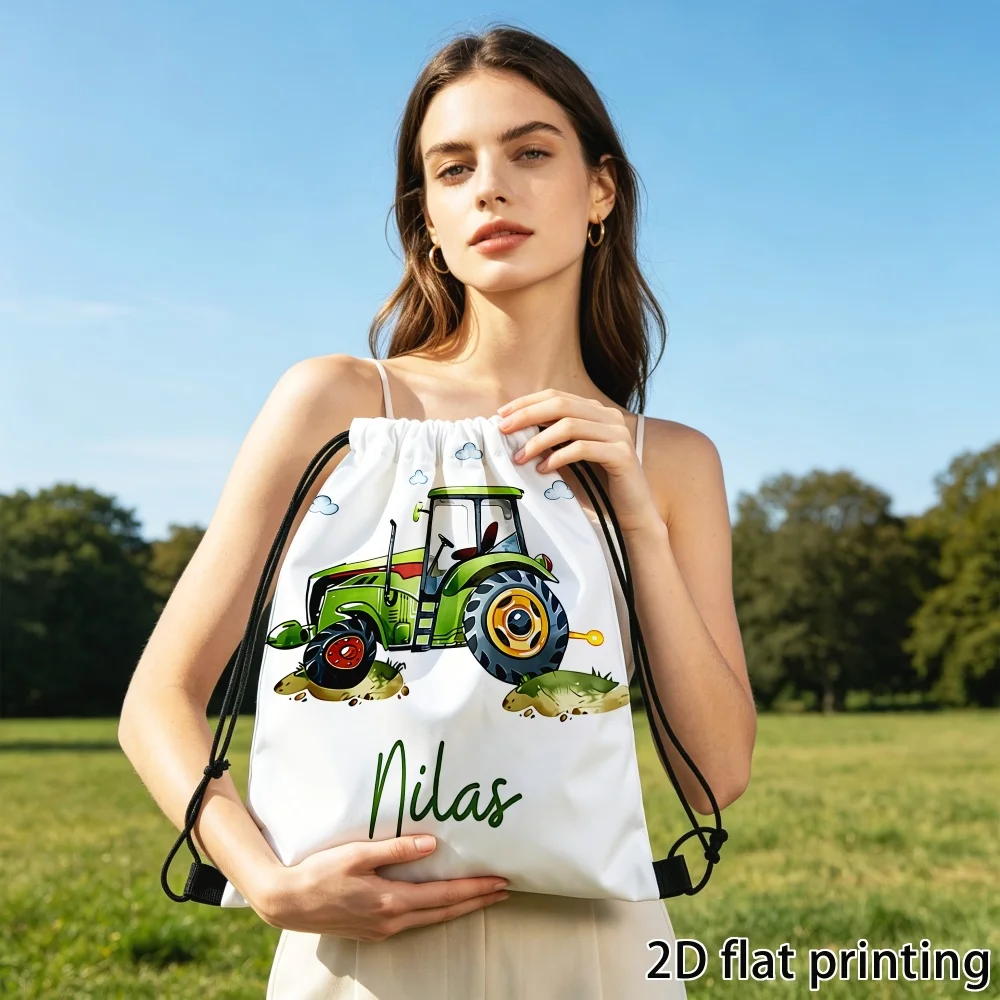 1Pc Tractor Pattern Custom Text/Name Drawstring Bag,Lightweight Travel Sports Bags Gym Sack Storage Backpack,Back to School Gift