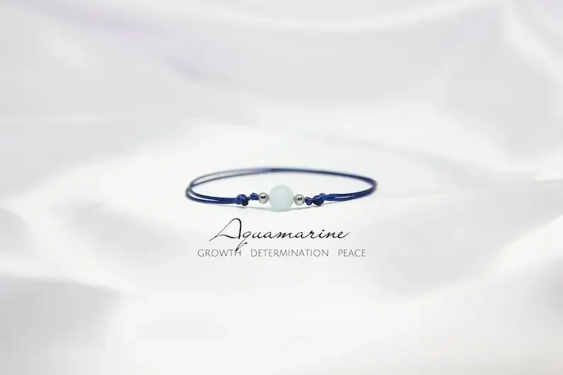 Pulsera de Aguamarina de 6mm, brazalete de piedra natal, cadena de tobillo, tobillera impermeable, joyería Hippie, tobillera de cristal para playa