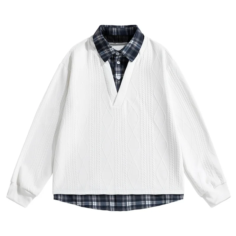 2026 Autumn New Style Men's Retro Checkered Collar Casual Two-Piece Long-Sleeved Loose Polo Shirt, Comfortable for Commuting Und