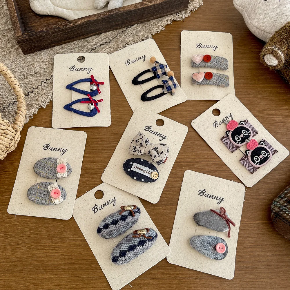 

2 шт. вязаные тканевые заколки для волос с милыми бантиками, боковые зажимы для челки, заколки-зажимы, украшения для волос, детские аксессуары для волос, головные уборы