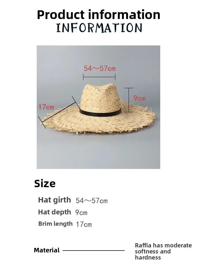 

Wide Brim Jazz Sle St Hat Women's Beach Photoaphy Holiday Beach Sand St Woven Cap Field Sle Flat Top Youth Hat