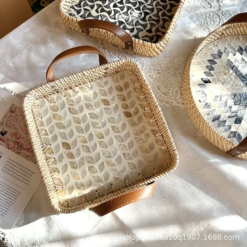 

Плетеная корзина для хранения из ракушки из ротанга, круглая и креативная поднос для закусок, легкая роскошная высококачественная тарелка с фруктами, корзина для хлеба, тканая тарелка