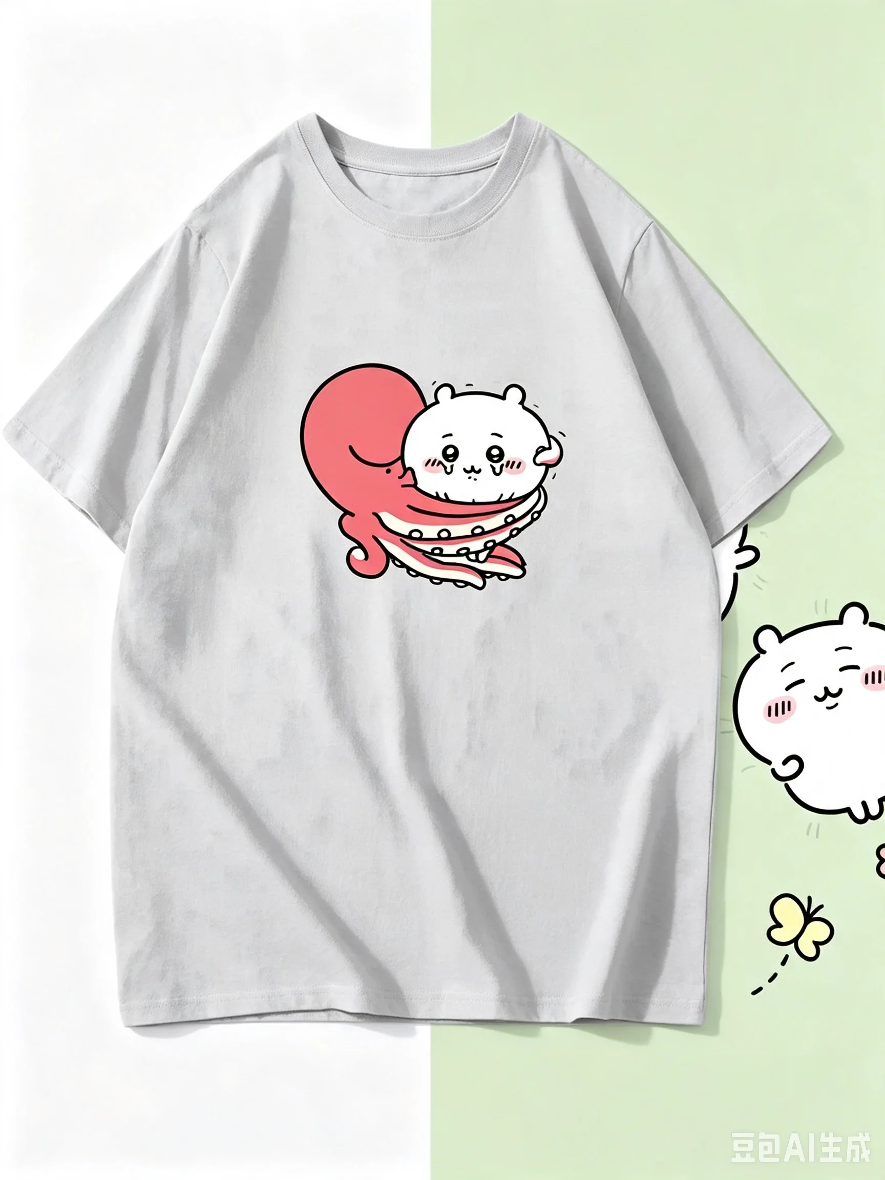 Oversize Heavyweight Chiikawa Octopus Print Tee Unisex Kawaii Cartoon Summer Cotton Short Sleeve T-shirt