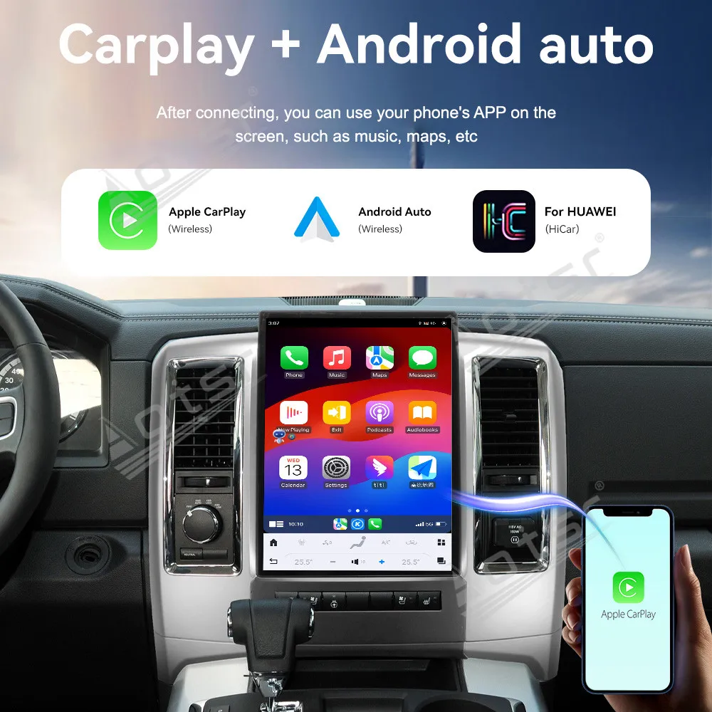 12.1 Inch HD Touch Screen Android 13 System Wireless CarPlay For Dodge Ram 2008-2011 Car GPS Navigation Car Radio Head Unit