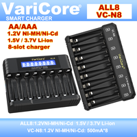 VariCore 8-Slot Smart Battery Charger for AA AAA 1.2V Ni-MH/Ni-Cd – LCD Display & LED Indicator /Overcharge Protection & Auto S