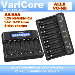 VariCore 8-Slot Smart Battery Charger for AA AAA 1.2V Ni-MH/Ni-Cd – LCD Display & LED Indicator /Overcharge Protection & Auto S