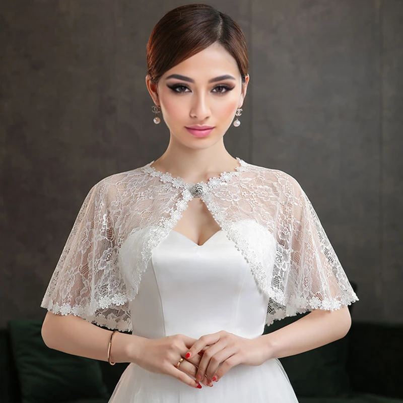 Wedding Bridal Floral Lace Shoulder Wrap Shawl Girls Summer Thin Evening Dress Hollow Out Shoulder Covers Capelet Accessories