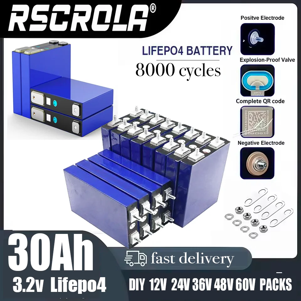 

Grade A 3.2V 30Ah LiFePO4 Battery - 8000 Cycles, Suitable for 12V/24V/48V/60V Solar, Campers, Golf Cart, Yacht