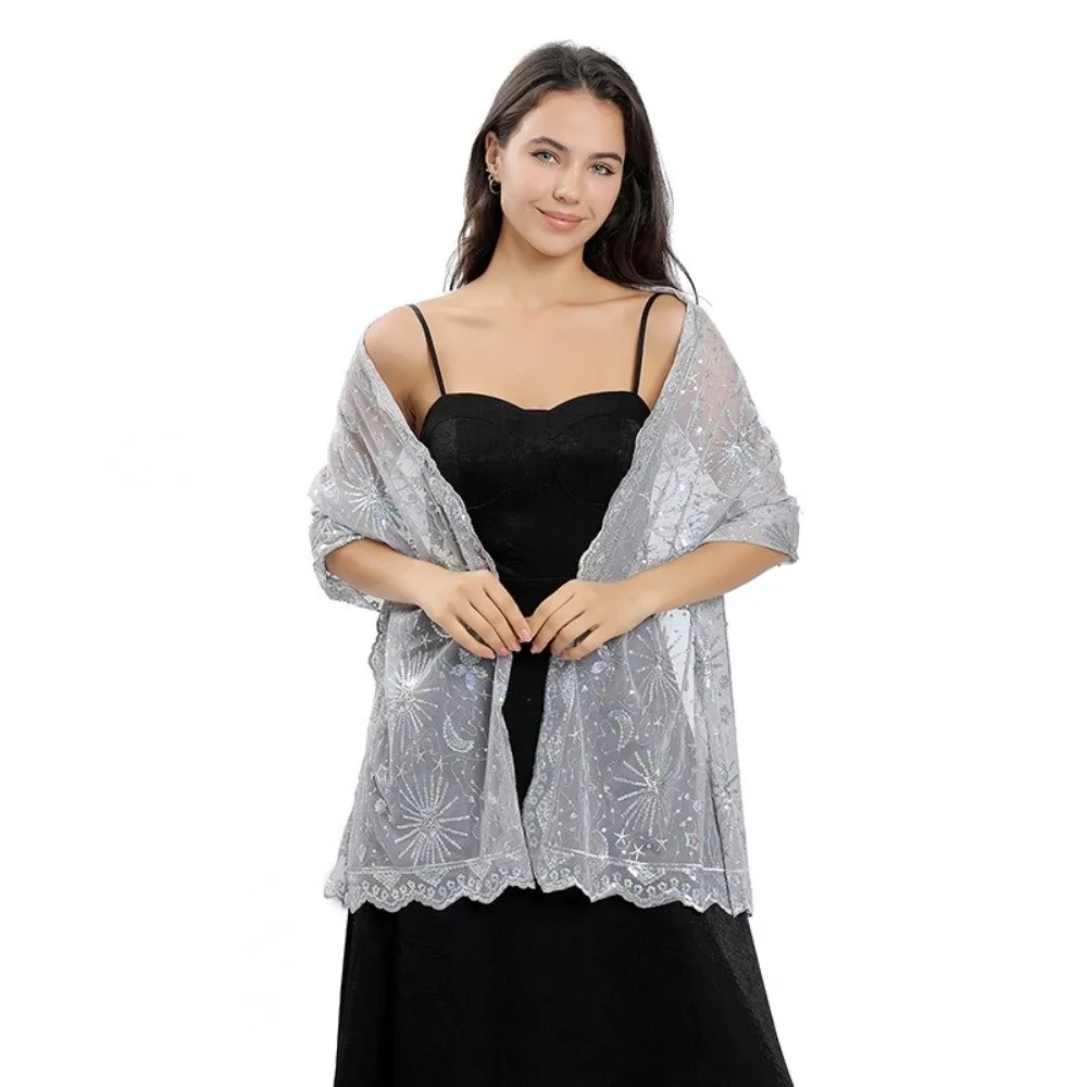 

Модная вечерняя накидка с пайетками и блестками, однотонная сетчатая накидка для свадьбы, женская праздничная накидка-шаль, наряд для подружки невесты