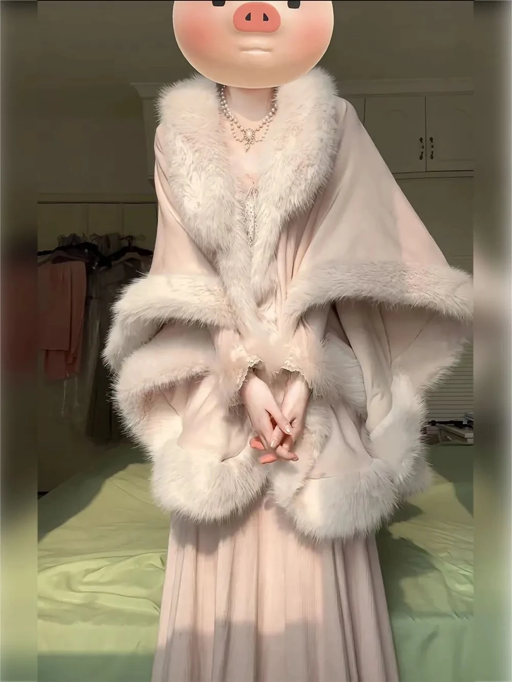 

Warm Knitted Two-Piece Set for Women Winter New Sle Cowl Ne Coat oulder Wrap Dr Slimming Faionable Gentlewoman